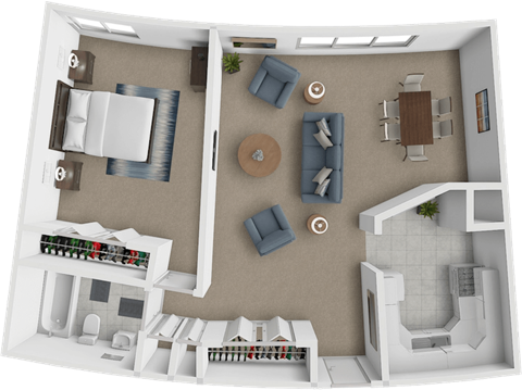 Floor plan for 1 bed, 1 bath, 710 sqft