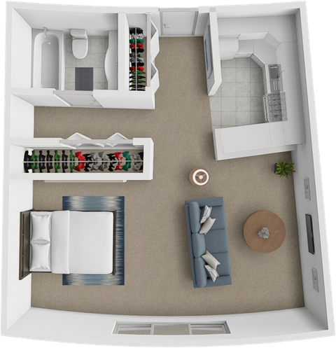 Floor plan for studio, 1 bath, 445 sqft