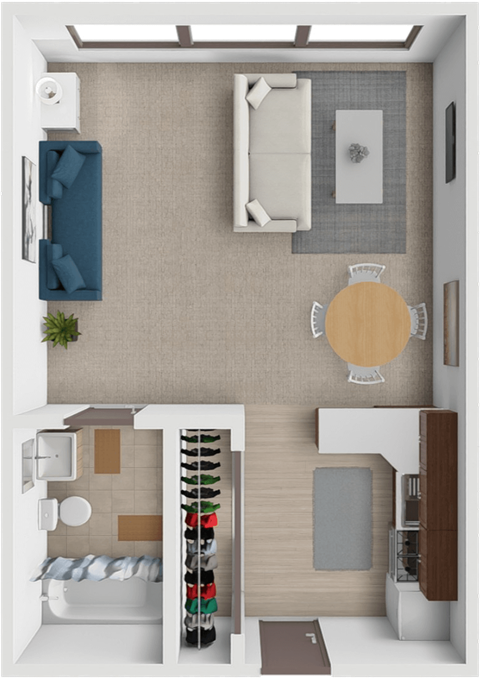 Floor plan for studio, 1 bath, 400 sqft