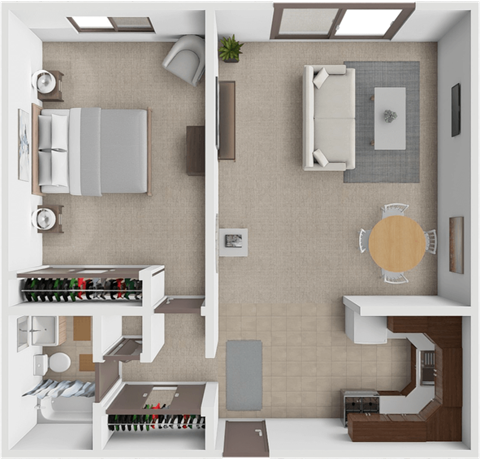 Floor plan for 1 bed, 1 bath, 700 sqft
