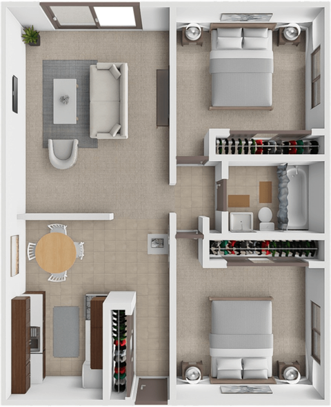 Floor plan for 2 beds, 1 bath, 900 sqft