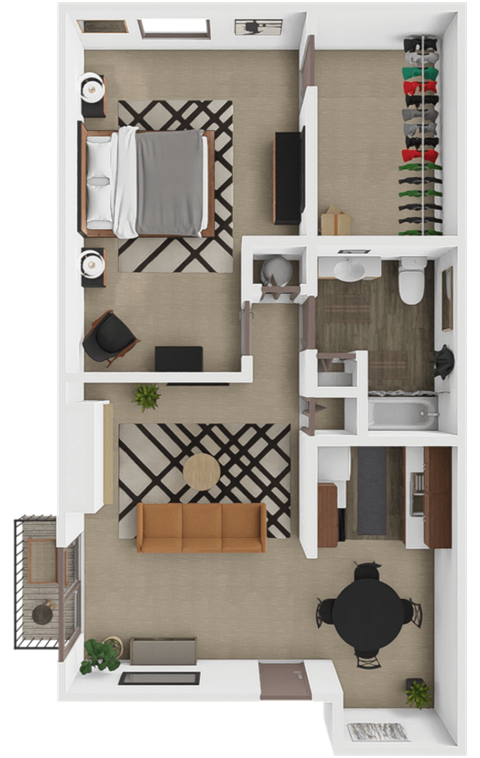 Floor plan for 1 bed, 1 bath, 756 sqft