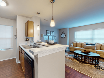 Oakville apartment for rent - a kitchen and living room with a couch and a sink