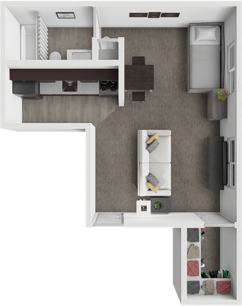 Floor plan for studio, 1 bath, 417 sqft
