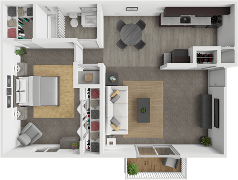 Floor plan for 1 bed, 1 bath, 715 sqft