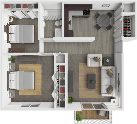 Floor plan for 2 beds, 1 bath, 813 sqft