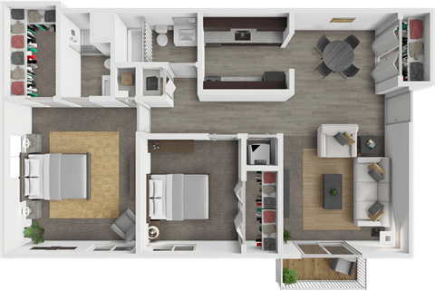 Floor plan for 2 beds, 2 baths, 940 sqft
