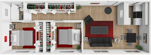 Floor plan for 2 beds, 1 bath, 650 sqft