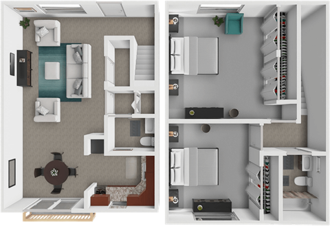 Floor plan for 2 beds, 1.5 baths, 960 sqft