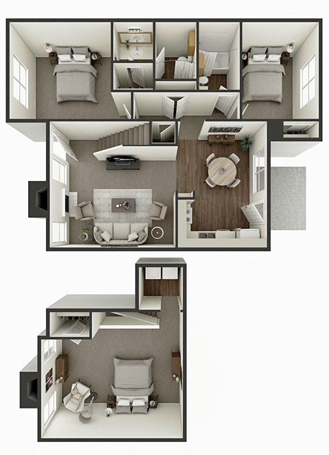 Floor plan for 3 beds, 2 baths, 1392 sqft
