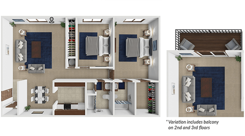 Floor plan for 2 beds, 2 baths, 1008 sqft