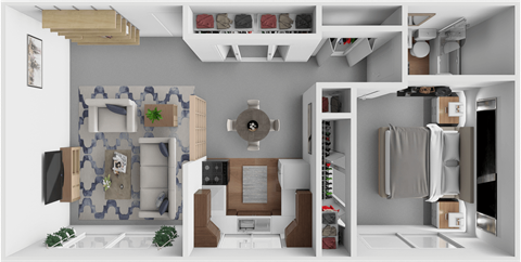 Floor plan for 1 bed, 1 bath, 800 sqft