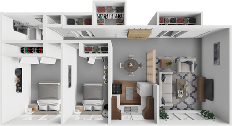 Floor plan for 2 beds, 1 bath, 1000 sqft