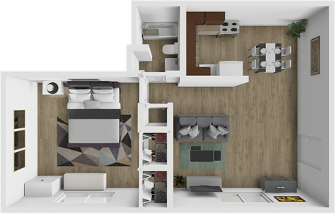 Floor plan for 1 bed, 1 bath, 710 sqft