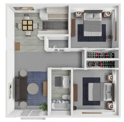 Floor plan for 2 beds, 1 bath, 800 sqft