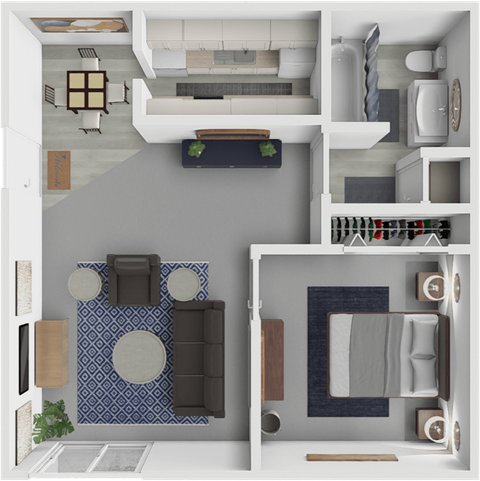 Floor plan for 1 bed, 1 bath, 655 sqft