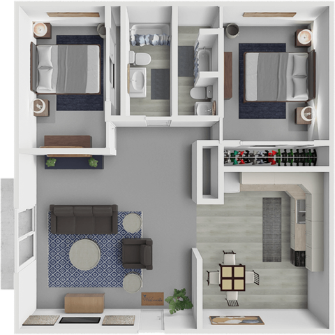 Floor plan for 2 beds, 2 baths, 825 sqft