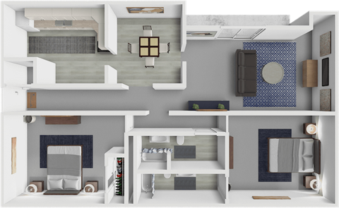 Floor plan for 2 beds, 2 baths, 1010 sqft