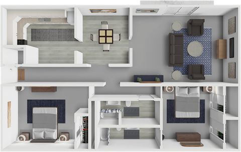 Floor plan for 2 beds, 2 baths, 1100 sqft