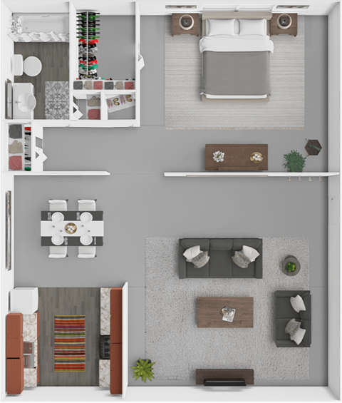 Floor plan for 1 bed, 1 bath, 615 sqft