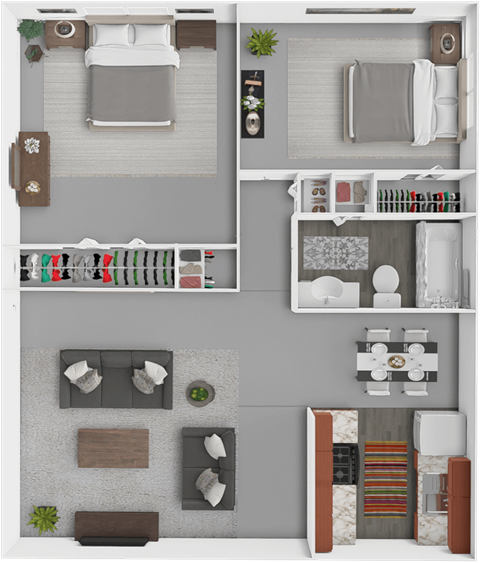 Floor plan for 2 beds, 1 bath, 770 sqft