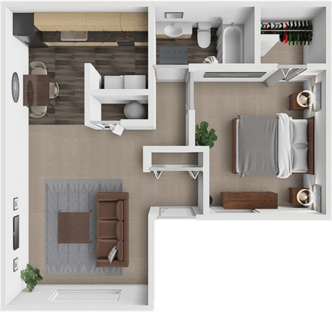 Floor plan for 1 bed, 1 bath, 650 sqft