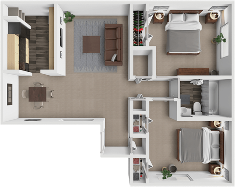 Floor plan for 2 beds, 1 bath, 830 sqft