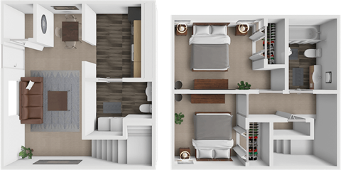 Floor plan for 2 beds, 1.5 baths, 870 sqft