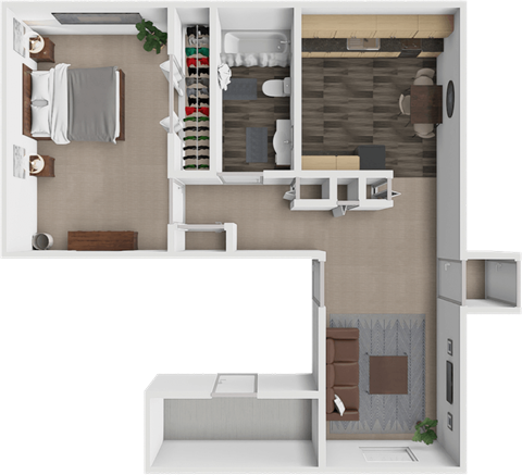Floor plan for 1 bed, 1 bath, 650 sqft