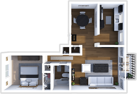 Floor plan for 1 bed, 1 bath, 850 sqft