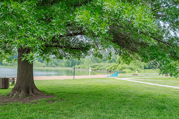 Large courtyard with picnic areas
