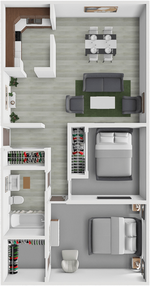 Floor plan for 2 beds, 1 bath, 800 sqft