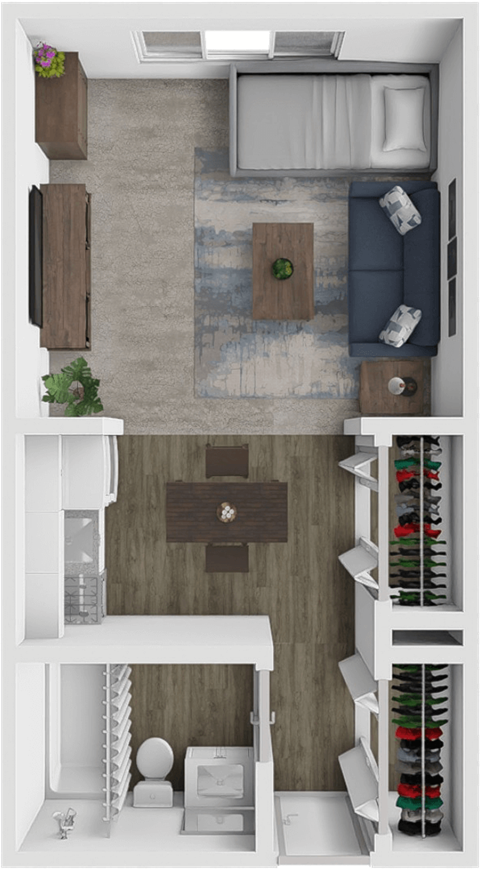Floor plan for studio, 1 bath, 390 sqft