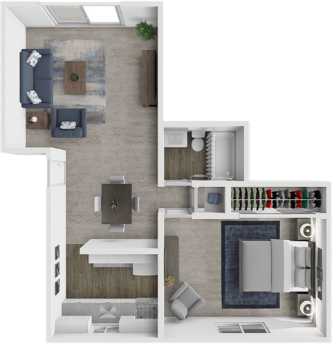 Floor plan for 1 bed, 1 bath, 643 sqft