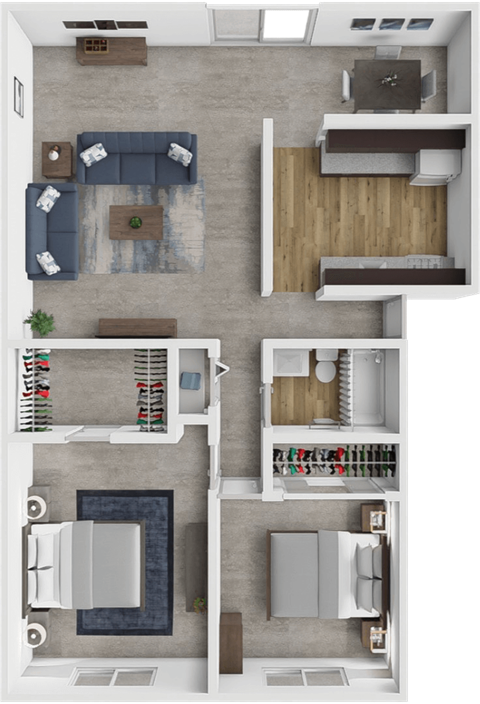 Floor plan for 2 beds, 1 bath, 850 sqft