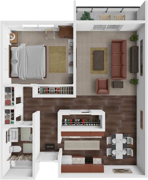 Floor plan for 1 bed, 1 bath, 825 sqft