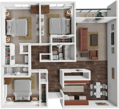 Floor plan for 3 beds, 2 baths, 1200 sqft