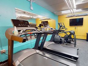 Duluth apartment for rent - A treadmill and exercise bike in a gym.