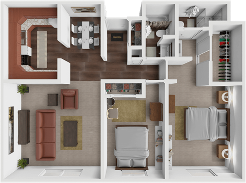 Floor plan for 2 beds, 2 baths, 1100 sqft