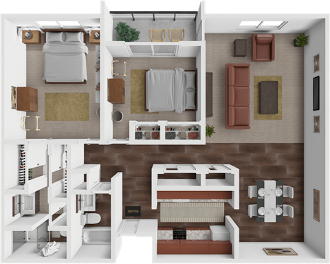 Floor plan for 2 beds, 2 baths, 1250 sqft