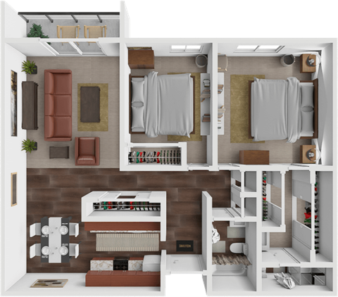 Floor plan for 2 beds, 2 baths, 1100 sqft