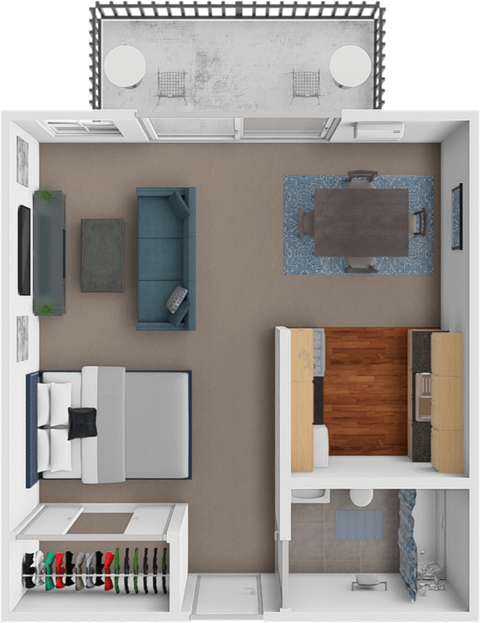 Floor plan for studio, 1 bath, 400 sqft