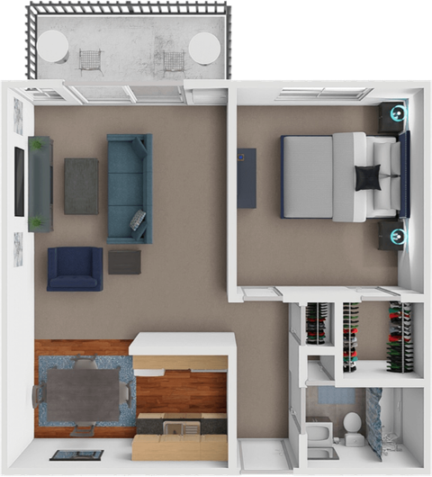 Floor plan for 1 bed, 1 bath, 650 sqft