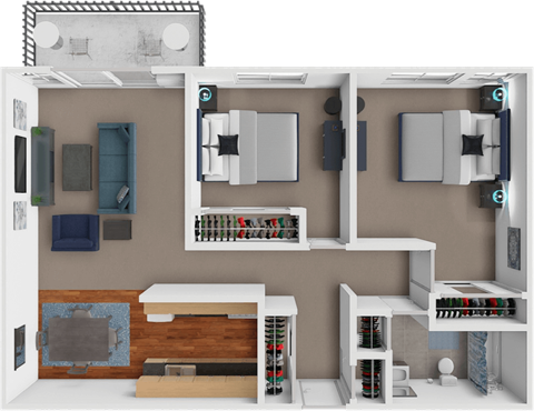 Floor plan for 2 beds, 1 bath, 1000 sqft