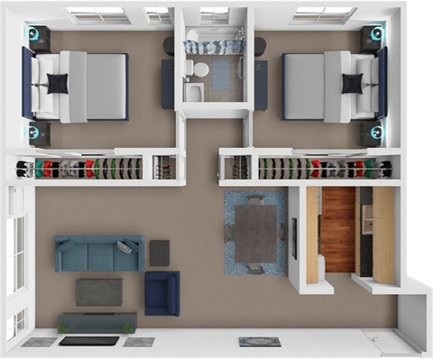 Floor plan for 2 beds, 1 bath, 912 sqft