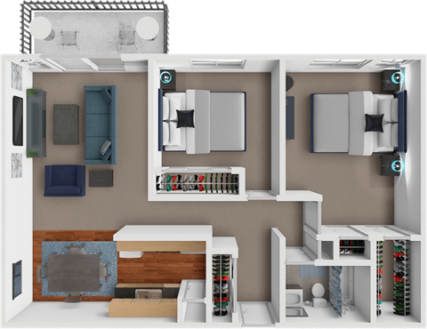 Floor plan for 2 beds, 1 bath, 1000 sqft