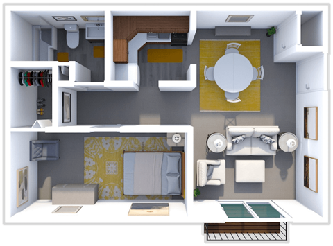 Floor plan for 1 bed, 1 bath, 570 sqft