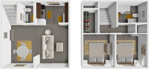 Floor plan for 2 beds, 1.5 baths, 800 sqft