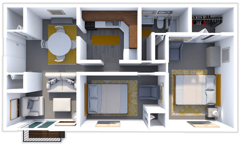 Floor plan for 2 beds, 1 bath, 720 sqft