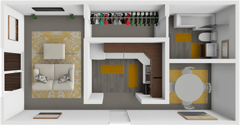 Floor plan for studio, 1 bath, 570 sqft
